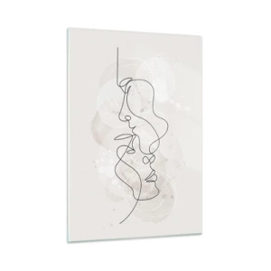 Obraz na szkle - Minimalistyczny rysunek twarzy dwóch osób w subtelnym, zmysłowym uścisku - 50x70cm - Splątani w uścisku - Nowoczesna dekoracja ścienna do salonu, kuchni i sypialni ARTTOR