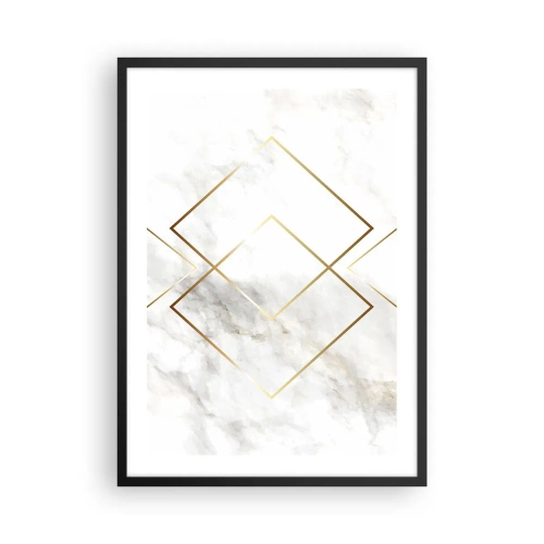 Plakat w czarnej ramie - Geometria w złotych liniach na tle marmuru - 50x70cm - Widok na nieskończoność - Nowoczesna dekoracja ścienna do salonu i sypialni ARTTOR