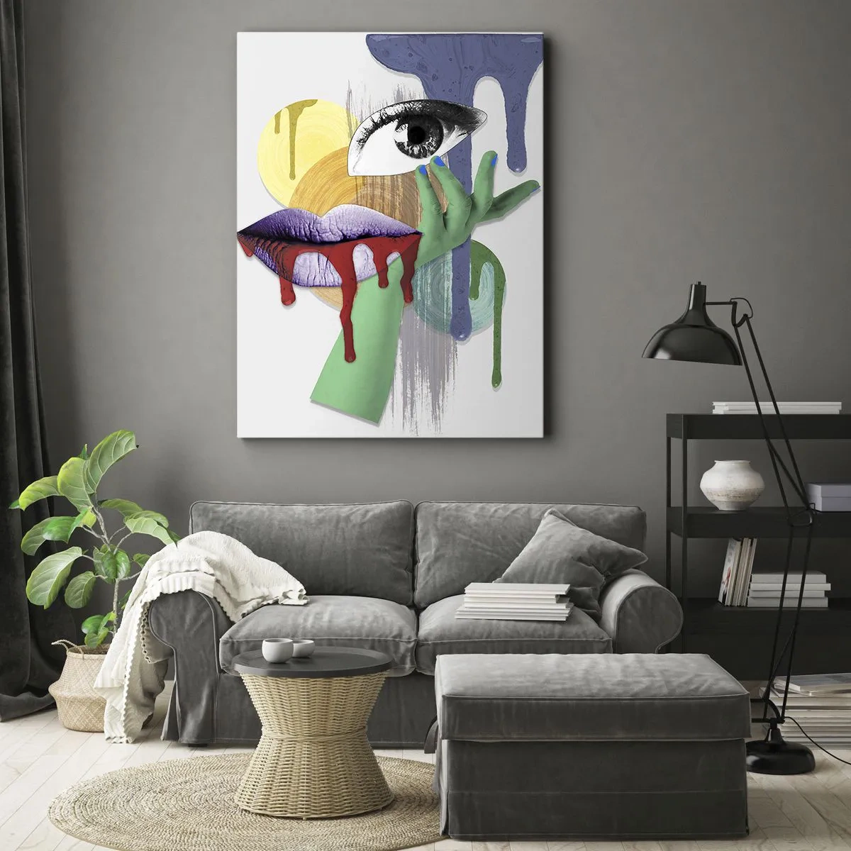 Obraz na płótnie - Zdekonstruowany portret z abstrakcyjnymi elementami - 70x100cm - Portret zdekonstruowany - Nowoczesna dekoracja ścienna do salonu i sypialni ARTTOR