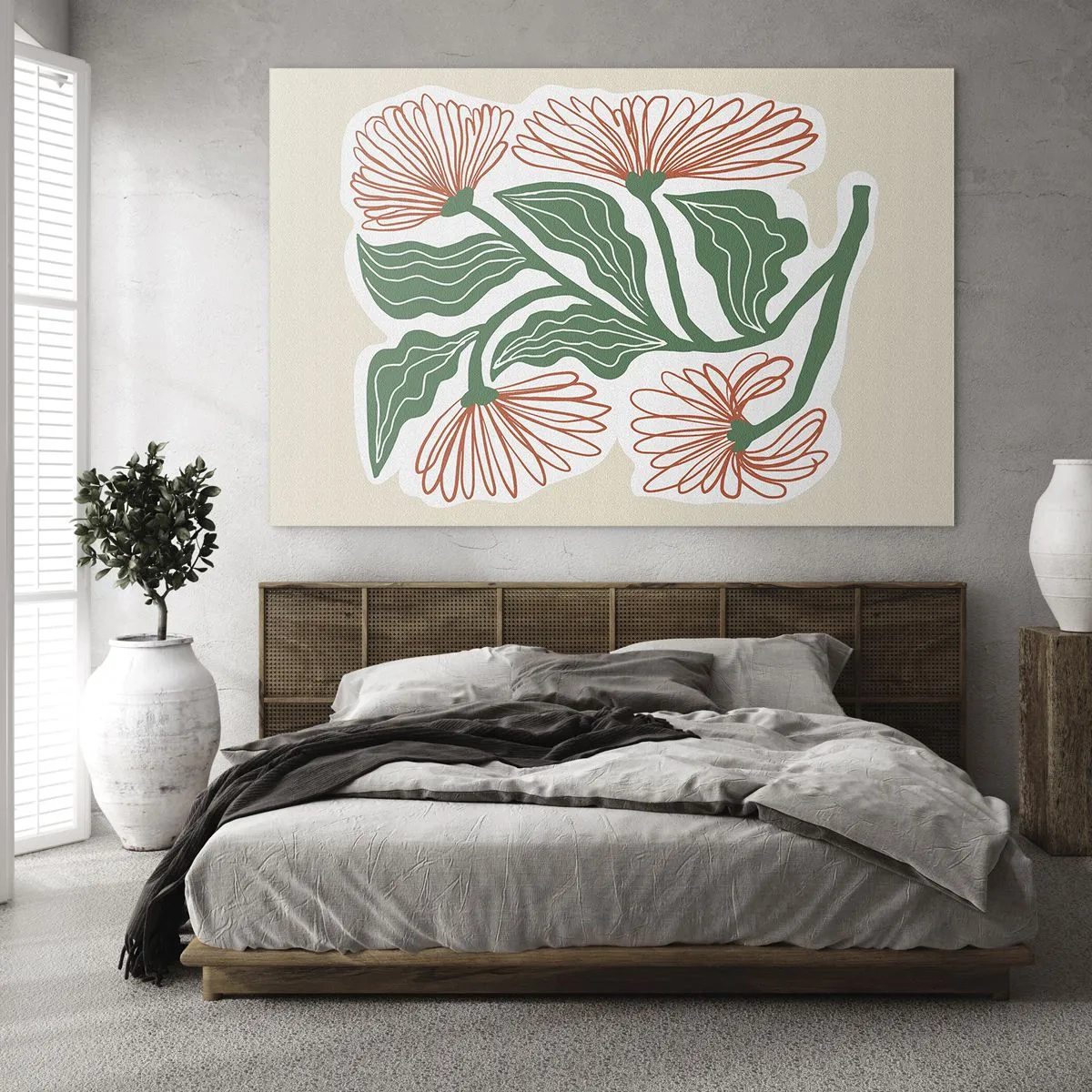 Obraz na szkle - Dekoracyjne kwiaty w stylu folk na jasnym tle - 70x50cm - Ludowe i nowoczesne - Nowoczesna dekoracja ścienna do salonu i sypialni ARTTOR