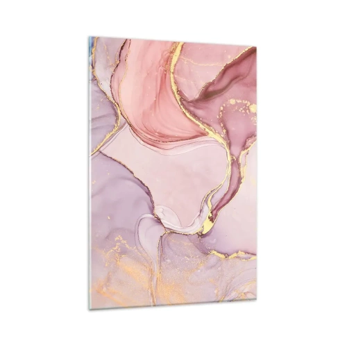 Obraz na szkle - Delikatne abstrakcyjne wzory w odcieniach różu i złota - 80x120cm - Pieszczota barw - Nowoczesna dekoracja ścienna do salonu i sypialni ARTTOR
