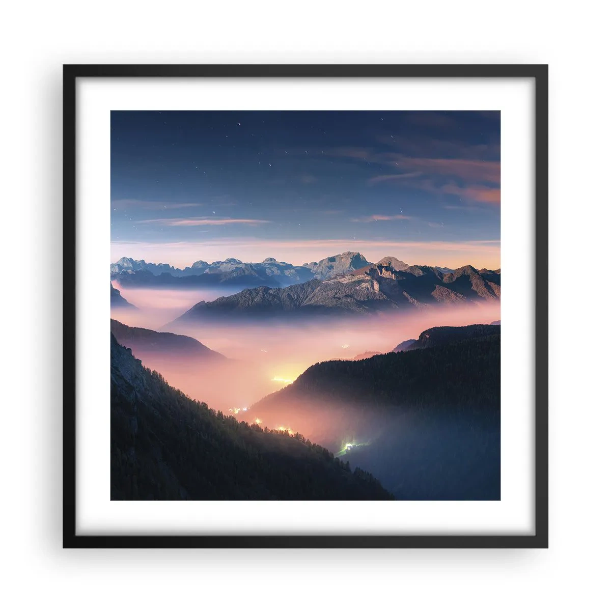 Plakat w czarnej ramie - Światło w dolinach - 50x50 cm