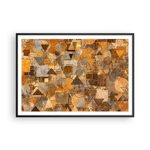 Plakat w czarnej ramie - Abstrakcyjne geometryczne wzory w odcieniach złota - 100x70cm - Świat ujęty w formę - Nowoczesna dekoracja ścienna do salonu i sypialni ARTTOR