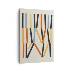 Obraz na płótnie - Abstrakcyjna kompozycja z kolorowymi i czarnymi prostokątami w układzie poziomym - 70x100cm - Kompozycja na poziomie - Nowoczesna dekoracja ścienna do salonu i sypialni ARTTOR