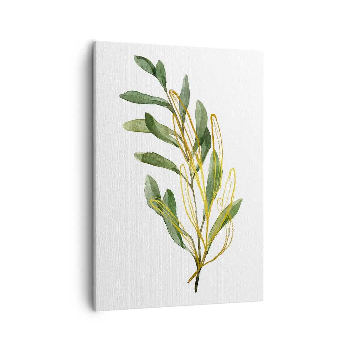 Obraz na płótnie - Botaniczna ilustracja zielonych liści z złotymi detalami - 50x70cm - Wszystko co dobre - Nowoczesna dekoracja ścienna do salonu, kuchni i sypialni ARTTOR