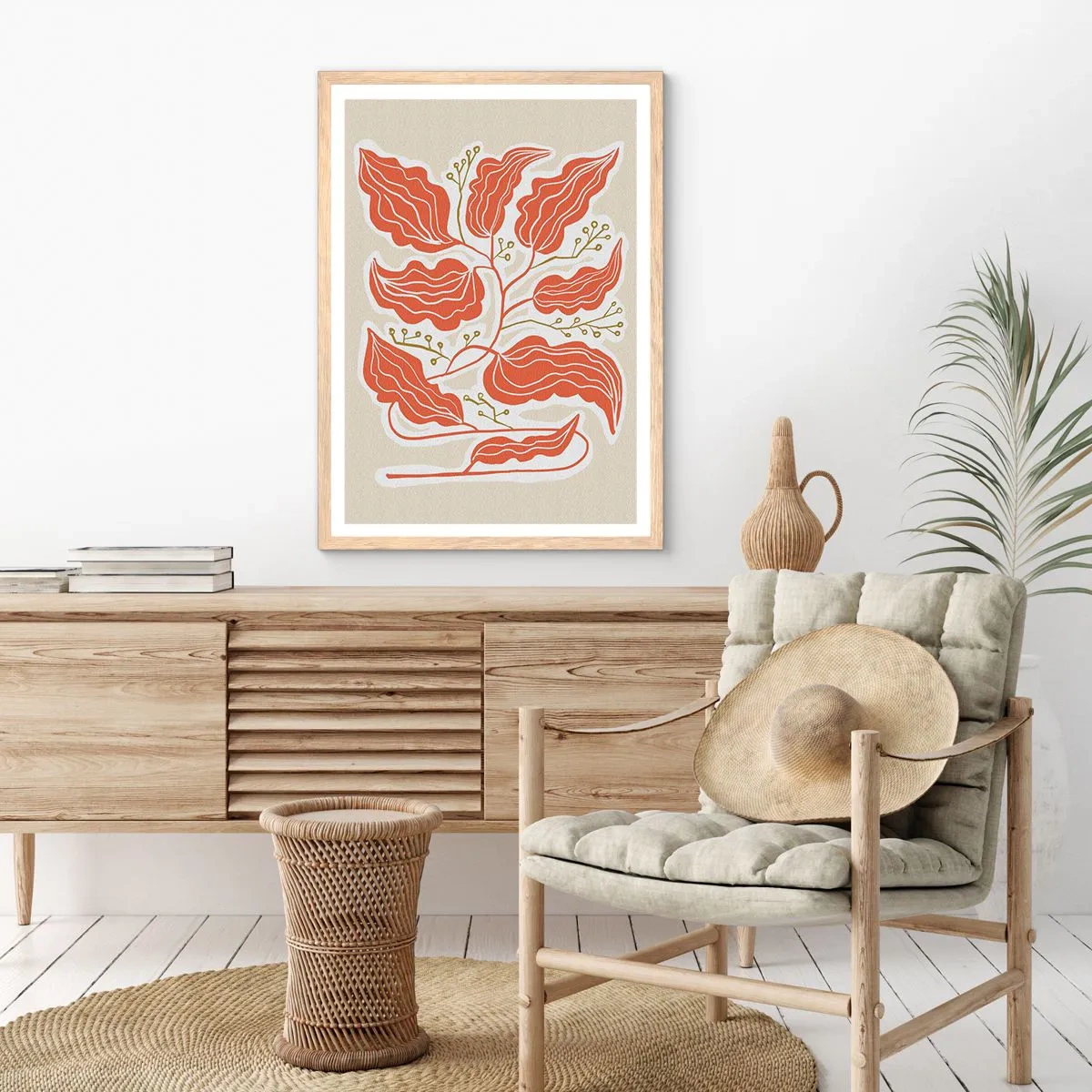 Plakat w ramie jasny dąb - Ludowo i koralowo - 40x50 cm