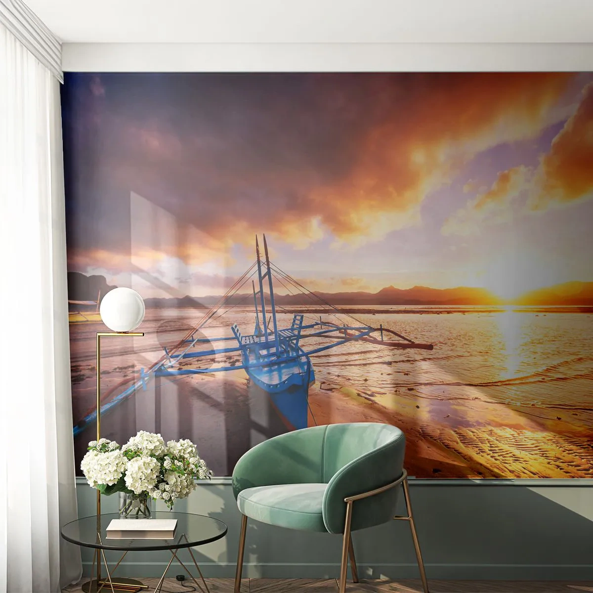 Fototapeta Premium Sand - Po całym dniu wyciągnąć się na piasku - Krajobraz, Morze, Łódź Rybacka - 100x70 cm