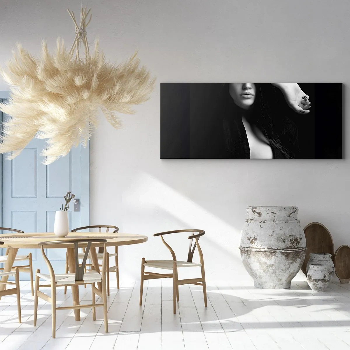 Obraz na płótnie - Stylowy portret kobiety w czarno-białej tonacji - 160x50cm - Szkoła uwodzenia - Nowoczesna dekoracja ścienna do salonu i sypialni ARTTOR