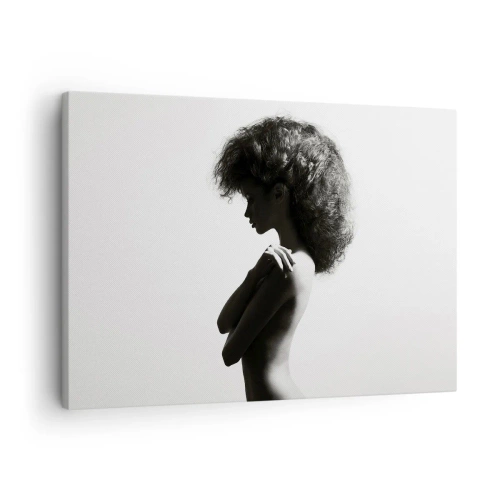 Obraz na płótnie - Subtelna sylwetka kobiety w czarno-białych odcieniach na jasnym tle - 70x50cm - Jak kwiat na smukłej łodydze - Nowoczesna dekoracja ścienna do salonu i sypialni ARTTOR