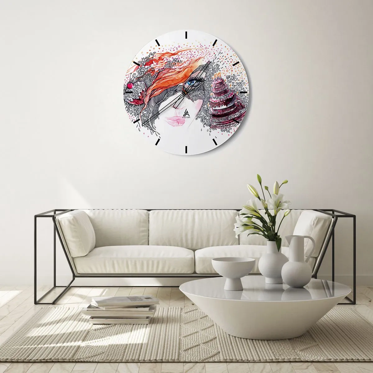 Zegar ścienny - Artystyczna twarz z bogatymi detalami i kolorami - 30x30cm - Z nią codziennie jest święto - Nowoczesna dekoracja ścienna do salonu, kuchni i sypialni ARTTOR