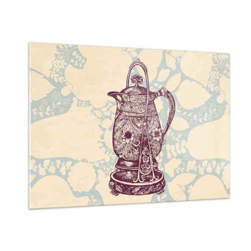 Obraz na szkle - Zdobiony dzbanek w stylu vintage na jasnym tle z ornamentem - 100x70cm - Uroda codzienności - Nowoczesna dekoracja ścienna do salonu, kuchni i sypialni ARTTOR