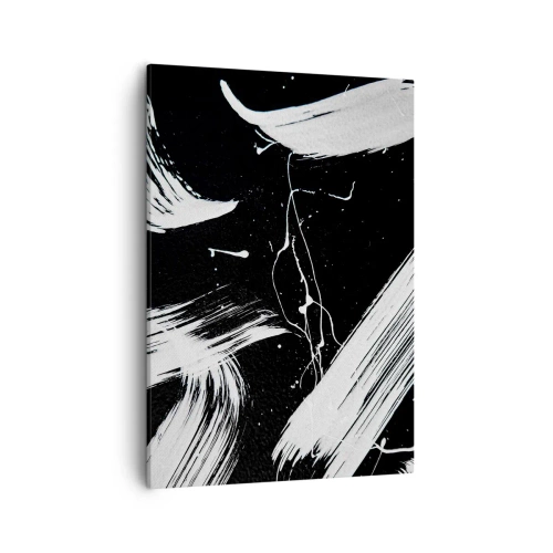 Obraz na płótnie - Abstrakcyjne białe pociągnięcia pędzla na czarnym tle - 50x70cm - Przełamać mrok - Nowoczesna dekoracja ścienna do salonu, kuchni i sypialni ARTTOR