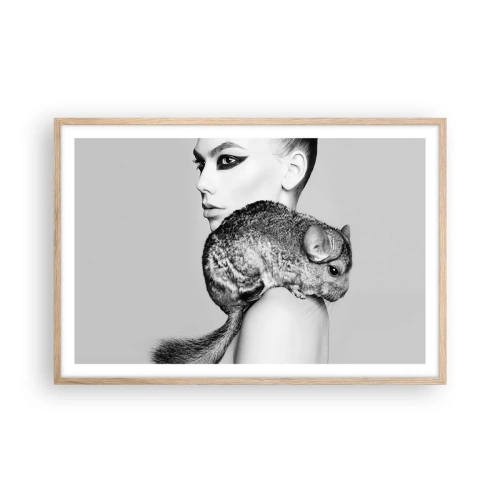 Plakat w ramie jasny dąb - Dama z szynszylą - 91x61 cm