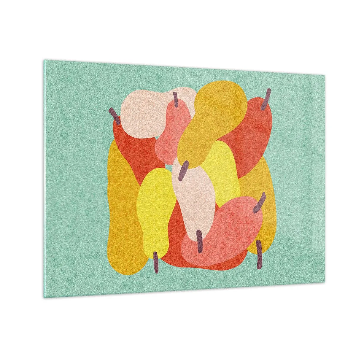Obraz na szkle - Kolorowe gruszki w stylu graficznym na turkusowym tle - 70x50cm - Spróbuj letniego słońca - Nowoczesna dekoracja ścienna do salonu i sypialni ARTTOR