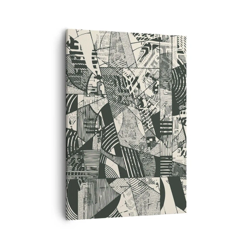 Obraz na płótnie - Abstrakcyjna kompozycja geometrycznych kształtów w odcieniach czerni i beżu - 50x70cm - Dynamika współczesności - Nowoczesna dekoracja ścienna do salonu, kuchni i sypialni ARTTOR