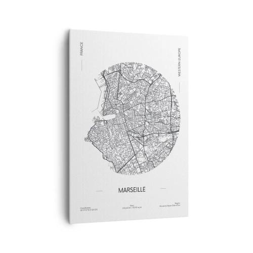 Obraz na płótnie - Mapa Marsylii w minimalistycznym stylu - 70x100cm - Anatomia Marsylii - Nowoczesna dekoracja ścienna do salonu i sypialni ARTTOR