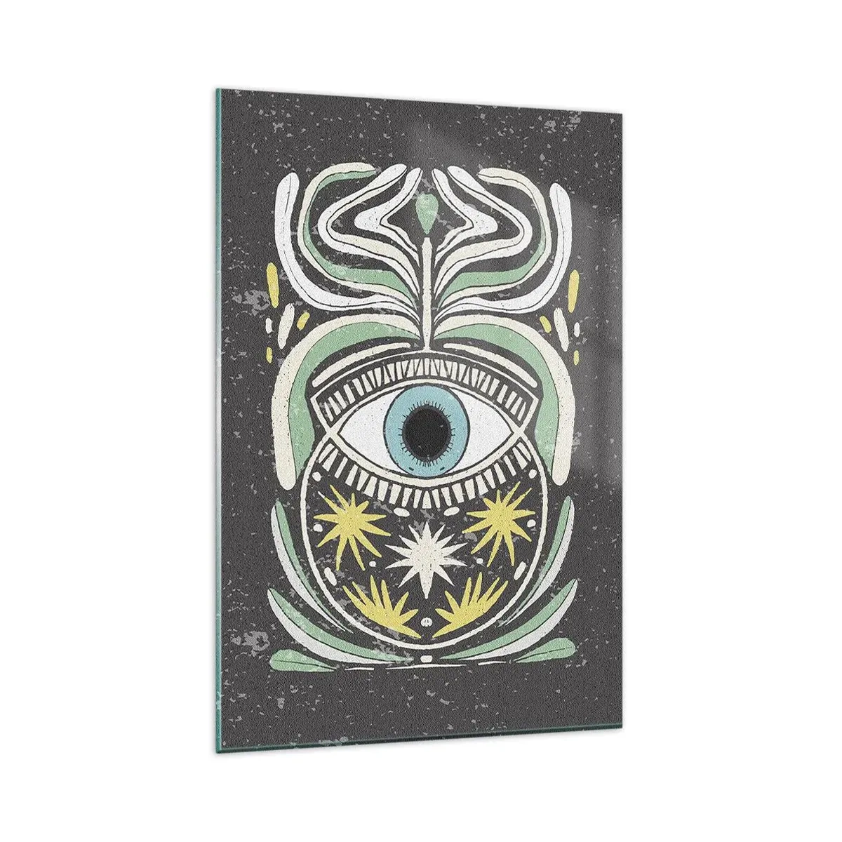 Obraz na szkle - Symboliczne oko w otoczeniu abstrakcyjnych wzorów - 80x120cm - Plemienne rytuały - Nowoczesna dekoracja ścienna do salonu i sypialni ARTTOR