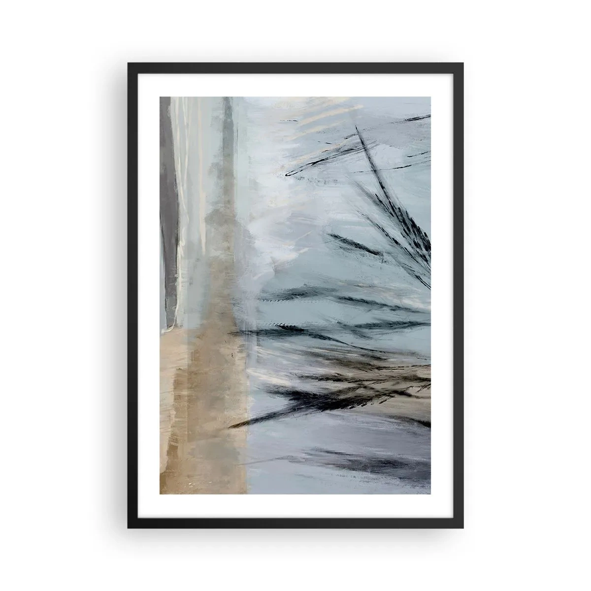 Plakat w czarnej ramie - Delikatna abstrakcja inspirowana naturą w stonowanych barwach - 50x70cm - Zimowe pola - Nowoczesna dekoracja ścienna do salonu i sypialni ARTTOR