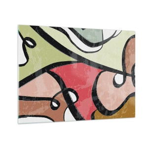 Obraz na szkle - Kolorowa abstrakcja z czarnymi liniami - 70x50cm - Piruety wśród barw - Nowoczesna dekoracja ścienna do salonu i sypialni ARTTOR
