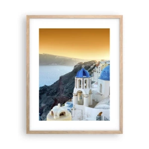 Plakat w ramie jasny dąb - Santorini - przytulone do skał - 40x50 cm