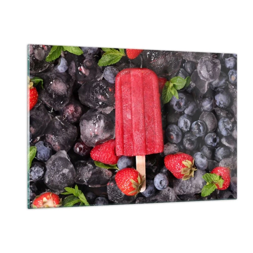 Obraz na szkle - Lodowy patyk wśród mrożonych owoców i listków mięty - 120x80cm - Smak gorącego lata - Nowoczesna dekoracja ścienna do salonu, kuchni i sypialni ARTTOR