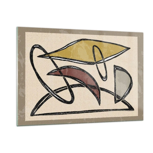 Obraz na szkle - Geometryczna abstrakcja w żółci i czerwieni - 120x80cm - Piony i poziomy - Nowoczesna dekoracja ścienna do salonu, kuchni i sypialni ARTTOR