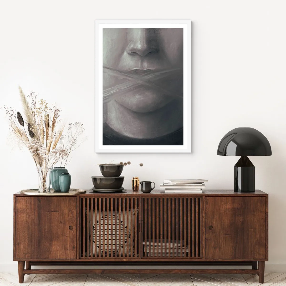 Plakat w białej ramie - Ani słowa - 70x100 cm