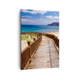 Obraz na płótnie - Drewniana ścieżka prowadząca do plaży z widokiem na morze - 50x70cm - Zabierz mnie na wyspy szczęśliwe - Nowoczesna dekoracja ścienna do salonu, kuchni i sypialni ARTTOR