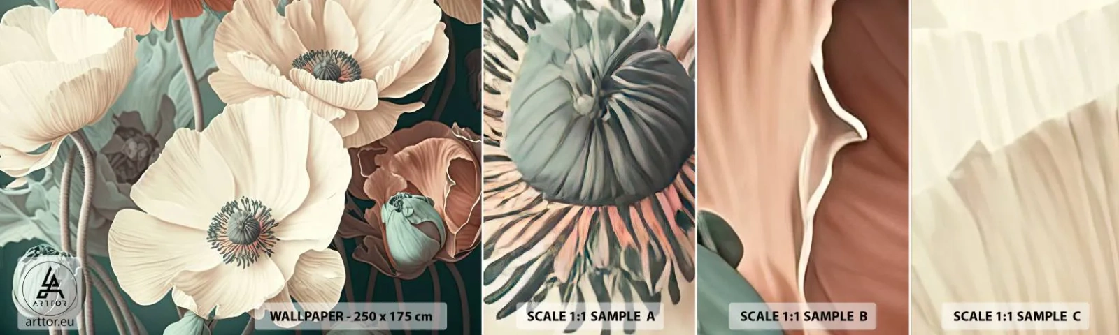 Fototapeta Próbka Samoprzylepna Deluxe Sticker - Szept maków - Kwiaty, Rośliny, Pastelowy - 100x30 cm