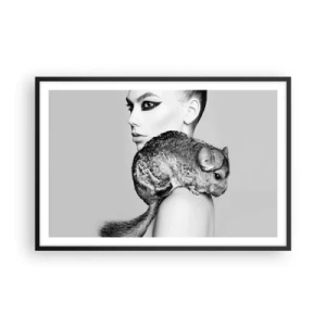 Plakat w czarnej ramie - Dama z szynszylą - 91x61 cm