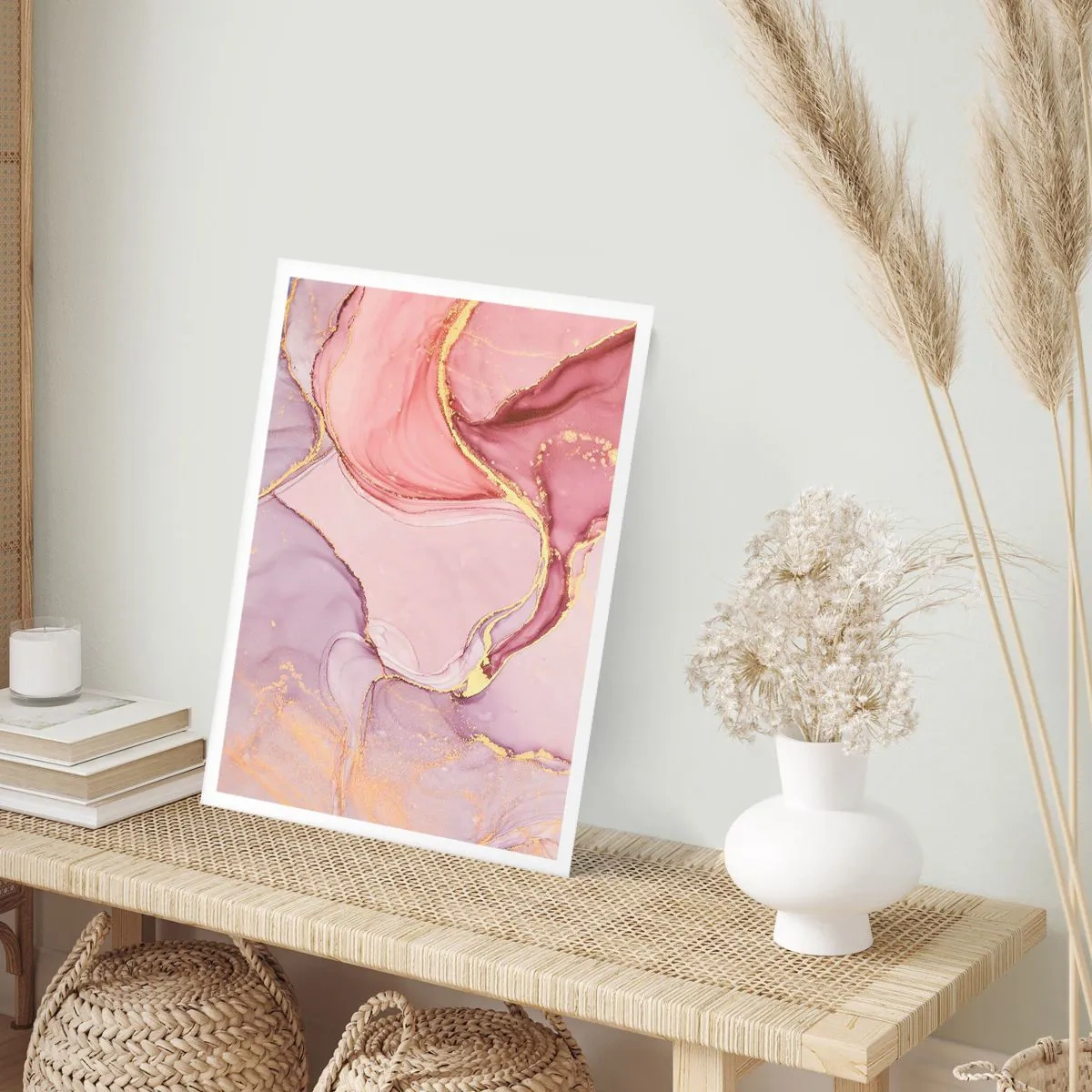 Plakat - Abstrakcyjne połączenie pastelowych odcieni z akcentami złota - 50x70cm - Pieszczota barw - Nowoczesna dekoracja ścienna do salonu, kuchni i sypialni ARTTOR