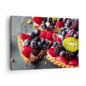 Obraz na płótnie - Kolorowa tarta z owocami i kremem - 70x50cm - Dolce vita! - Nowoczesna dekoracja ścienna do salonu i sypialni ARTTOR