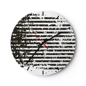Zegar ścienny - Czarno-białe poziome pasy o nieregularnej fakturze - 30x30cm - Rytm i szum - Nowoczesna dekoracja ścienna do salonu, kuchni i sypialni ARTTOR