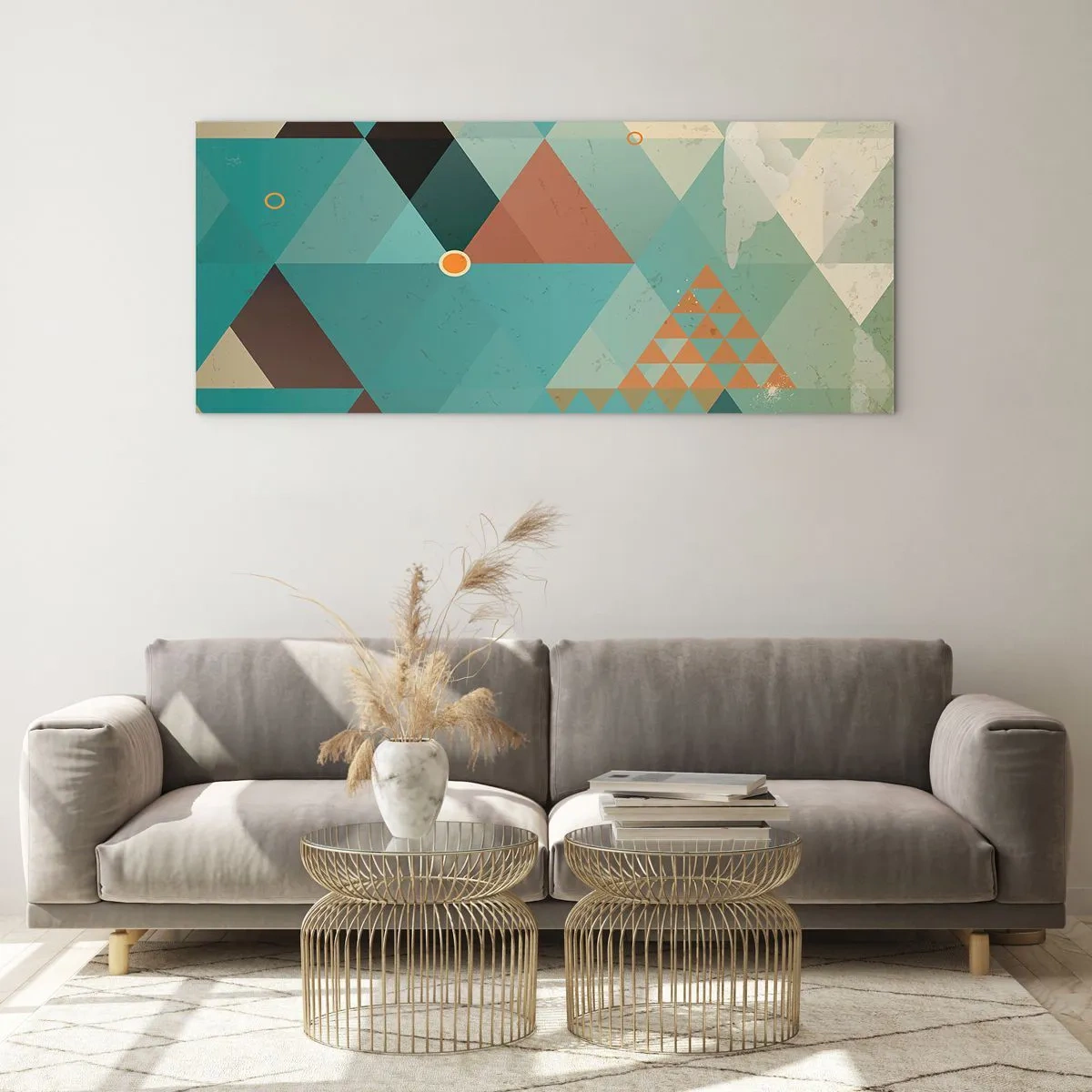 Obraz na szkle - Geometryczne wzory w odcieniach turkusu i brązu - 120x50cm - Jedność wielości, wielość jedności - Nowoczesna dekoracja ścienna do salonu i sypialni ARTTOR