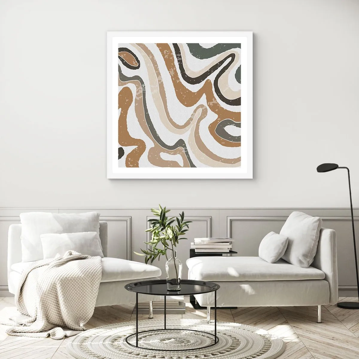 Plakat w białej ramie - Meandry barw ziemi - 60x60 cm