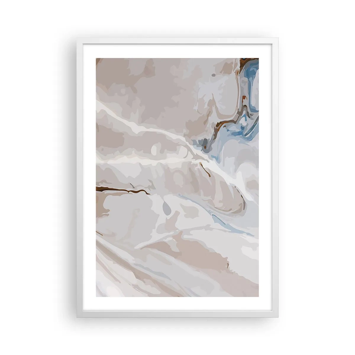 Plakat w białej ramie - Błękitne meandry pod bielą - 50x70 cm