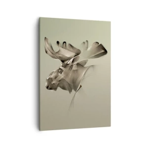 Obraz na płótnie - Abstrakcyjna ilustracja łosia w odcieniach beżu na jasnym tle - 50x70cm - Łagodna siła spokoju - Nowoczesna dekoracja ścienna do salonu, kuchni i sypialni ARTTOR