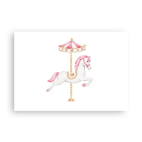 Plakat - Koń z karuzeli w pastelowych odcieniach różu - 100x70cm - Ruszył z kopyta - Nowoczesna dekoracja ścienna do salonu i sypialni ARTTOR