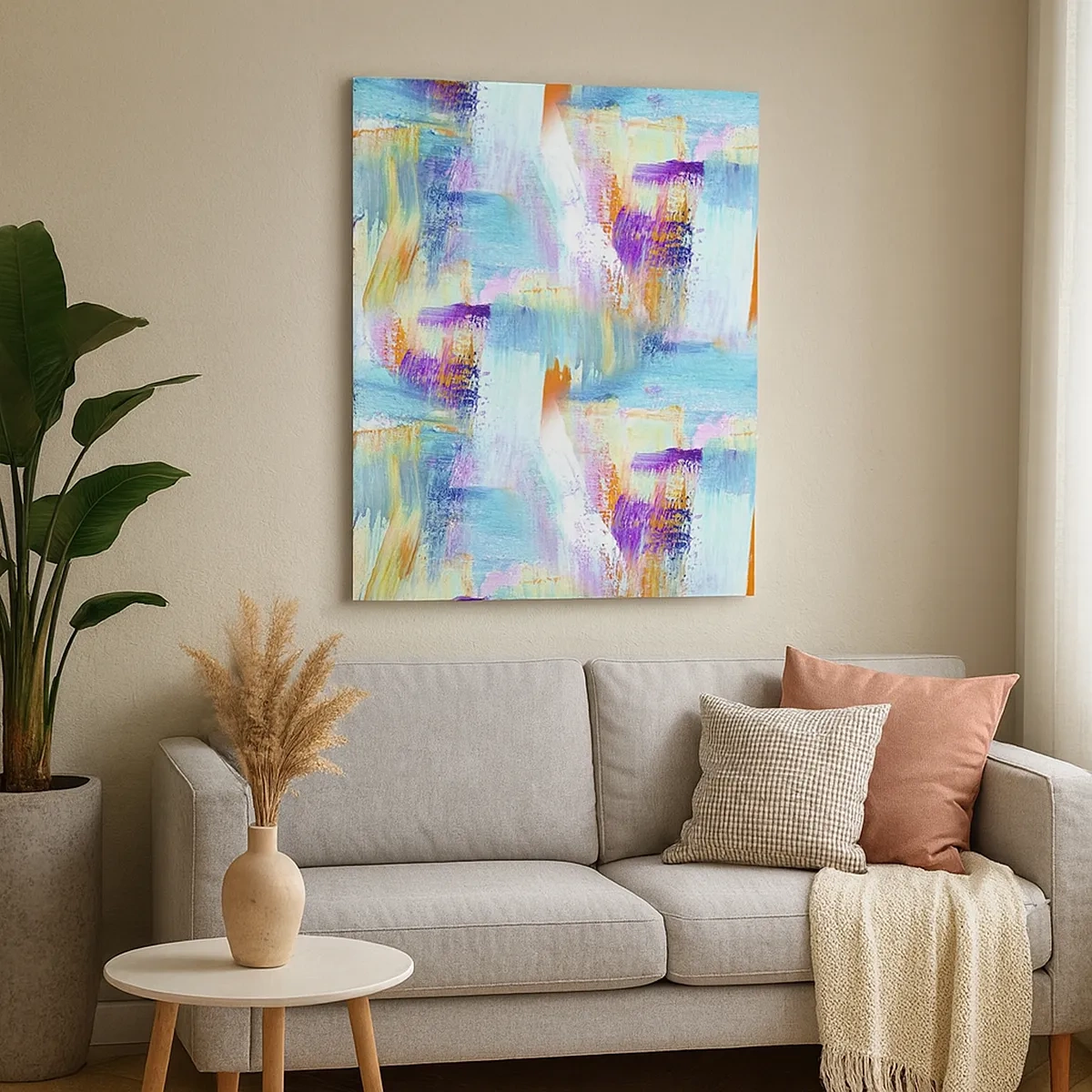 Obraz na płótnie - Abstrakcyjne pociągnięcia pędzla w pastelowych barwach - 50x70cm - Pogodny mazaniec-przekładaniec - Nowoczesna dekoracja ścienna do salonu, kuchni i sypialni ARTTOR