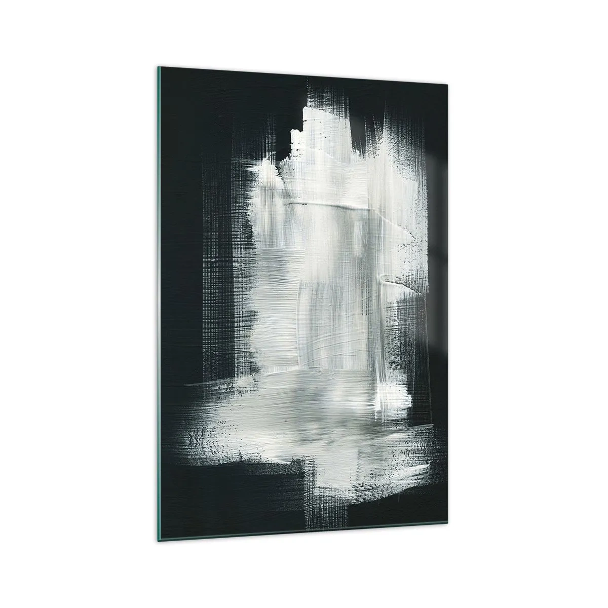 Obraz na szkle - Białe abstrakcyjne pociągnięcia na ciemnym tle - 70x100cm - Utkane z pionu i poziomu - Nowoczesna dekoracja ścienna do salonu i sypialni ARTTOR