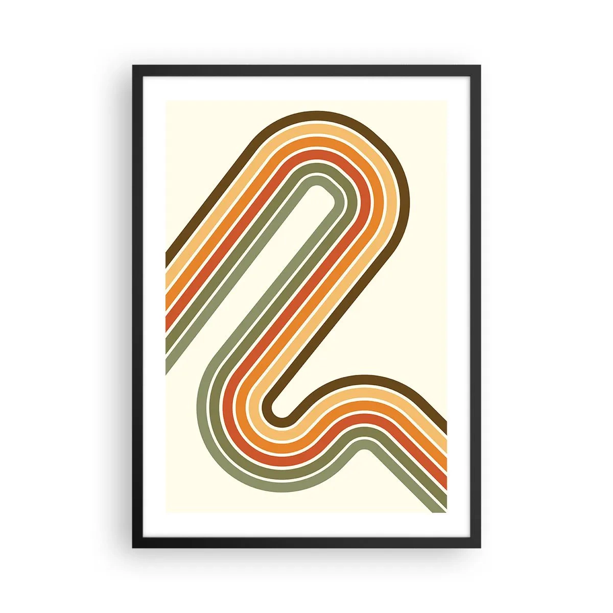 Plakat w czarnej ramie - Kolorowe linie w stylu retro - 50x70cm - Zygzakiem do celu - Nowoczesna dekoracja ścienna do salonu i sypialni ARTTOR