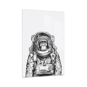 Obraz na szkle - Grafika astronauty w skafandrze z głową małpy - 70x100cm - Alternatywna ewolucja - Nowoczesna dekoracja ścienna do salonu i sypialni ARTTOR