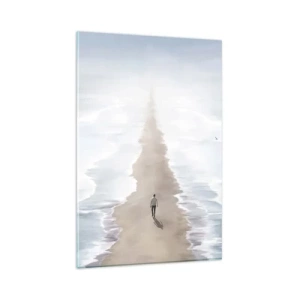 Obraz na szkle - Postać na samotnej drodze wśród rozległego krajobrazu wodnego - 80x120cm - Jasna przyszłość - Nowoczesna dekoracja ścienna do salonu i sypialni ARTTOR