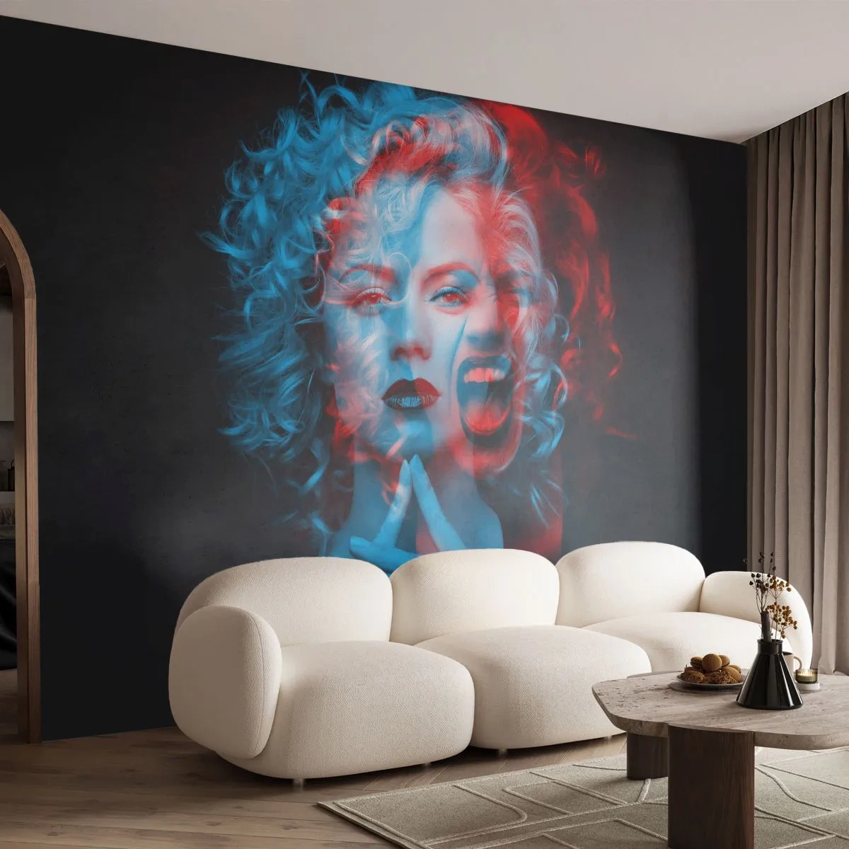 Fototapeta Premium Sand - Portret kobiety w efekcie 3D z niebiesko-czerwonym efektem - 100x70cm - Alter ego - Nowoczesna dekoracja ścienna do salonu, kuchni i sypialni ARTTOR
