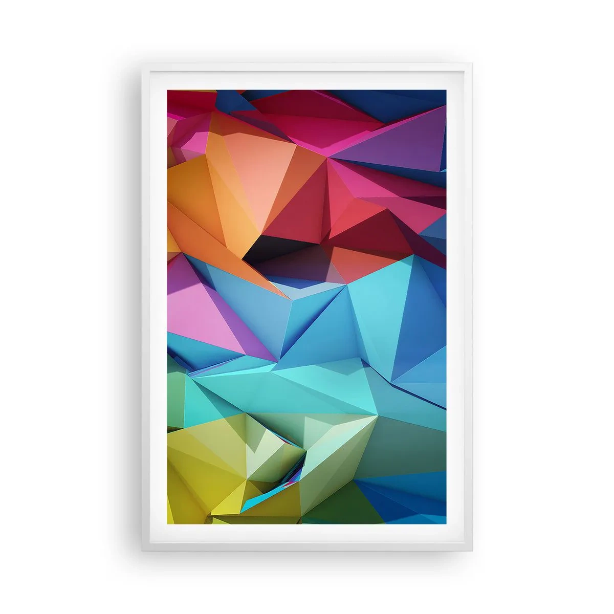 Plakat w białej ramie - Tęczowe origami - 61x91 cm