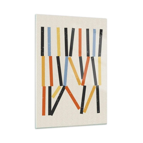 Obraz na szkle - Kolorowa abstrakcja z pionowych i ukośnych pasów na jasnym tle - 50x70cm - Kompozycja na poziomie - Nowoczesna dekoracja ścienna do salonu, kuchni i sypialni ARTTOR