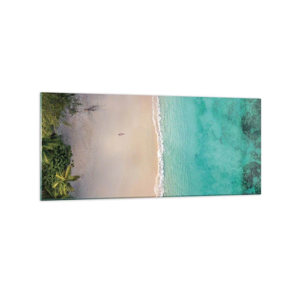 Obraz na szkle - Tropikalna plaża z turkusową wodą z lotu ptaka - 120x50cm - Rajska plaża - Nowoczesna dekoracja ścienna do salonu i sypialni ARTTOR