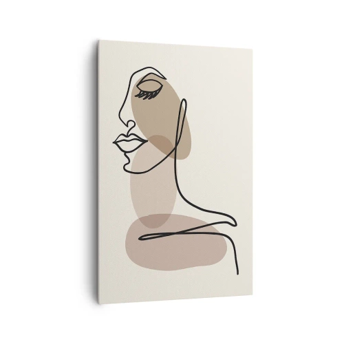 Obraz na płótnie - Kobiecy profil w minimalistycznym stylu line art - 80x120cm - Pewna linia piękna - Nowoczesna dekoracja ścienna do salonu i sypialni ARTTOR