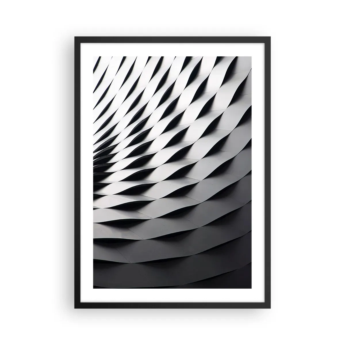 Plakat w czarnej ramie - Abstrakcyjna fotografia struktury z czarno-białym wzorem - 50x70cm - Na powierzchni fal - Nowoczesna dekoracja ścienna do salonu i sypialni ARTTOR