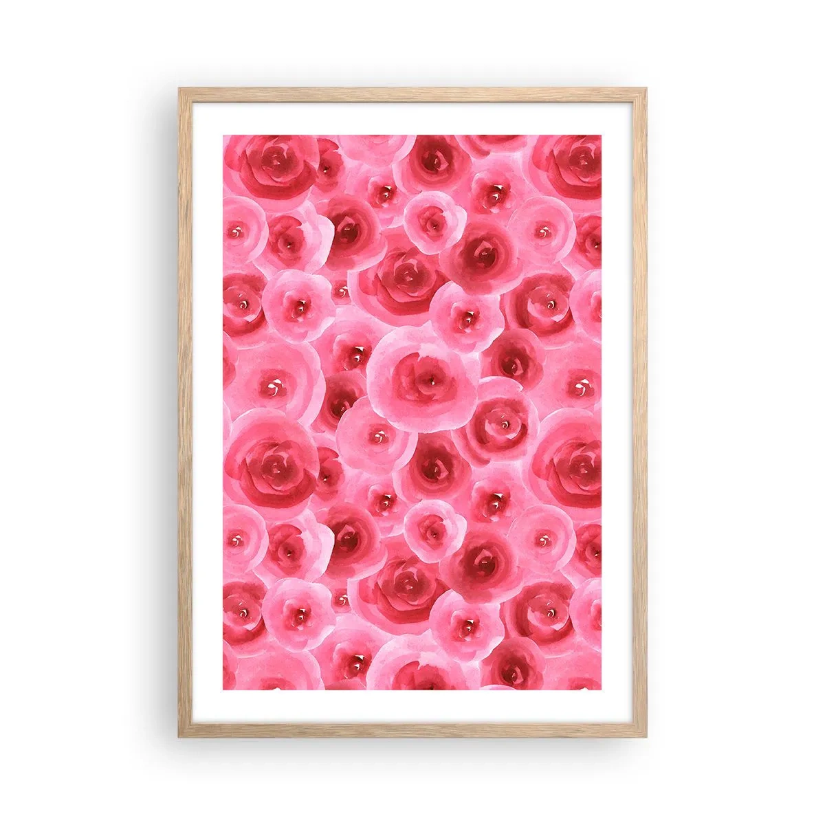 Plakat w ramie jasny dąb - Róże na dole i na górze - 50x70 cm